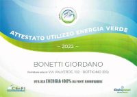 Certificate of 100% energy use from renewable sources Calzificio Bonetti Giordano Botticino (Brescia) Italy